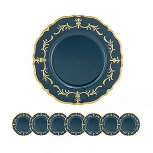 Classic Navy Blue Charger <b>Plate</b> with Gold Inlay Design Round <b>Ceramic</b> Dinnerware for Party Use - Product Image 1