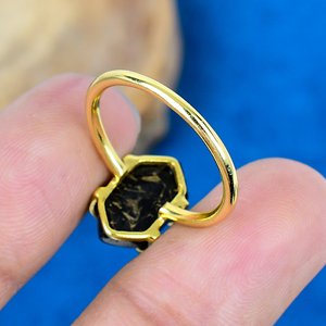 Natural Shungite Copper hexagon Shape Gemstone <b>Ring</b> Handmade 18k Gold Micron Over 925 Sterling <b>Silver</b> - Product Image 4