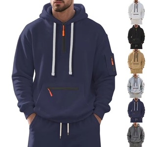 Sudadera con capucha de forro polar innovadora para hombre, con media cremallera, estilo casual deportivo, tipo anorak, con patrón liso. - Product Image 2