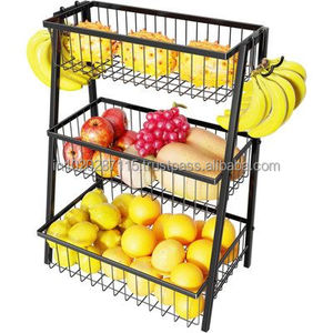 Rustic farmhouse 3 tier iron fruits <b>basket</b> for dining <b>table</b> centerpiece with handmade decorative traditional vintage touch - Product Image 1