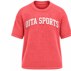 <b>Coral</b> Red Men Knitted T Shirt Short Sleeve Crew Neck Textured Casual <b>Top</b> Custom Printed Streetwear Summer Fashion Wholesale - Product Image 1