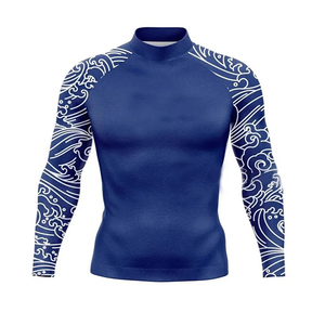 Rashguard de compression MMA unisexe personnalisé avec logo, manches longues, imprimé vague bleue, séchage rapide, polyester, vente en gros pour hommes - Product Image 1