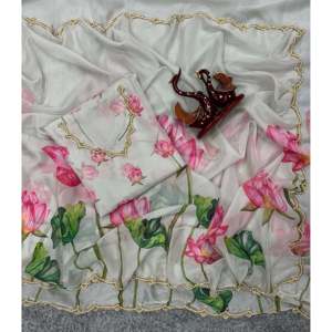 Sari à imprimé floral de créateur pour les fêtes, robes de bal élégantes - Product Image 3