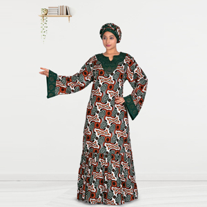 Robe longue islamique de style moyen-oriental pour femmes, kaftan en rayonne modeste avec embellissement en diamants, motif imprimé, manches longues - Product Image 1