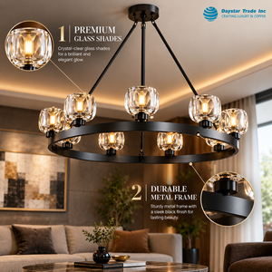 Lámpara de Techo Moderna de Metal Negro Daystar Trade Inc, 100W, 3000K, Luz Blanca Cálida Suave, Diseño Circular, Pantallas de Cristal, Iluminación Interior - Product Image 2