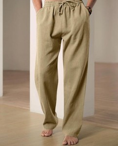 Pantalon cargo décontracté taille haute en toile 100 % coton, coupe droite, léger, avec bande réfléchissante et élastique - Product Image 2