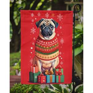 Multicolor Fawn Pug Holiday Christmas Garden Flag Buzón decorativo Bandera para Patio Obra de arte para camas de flores Lawn Yard Signs - Product Image 3