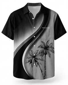 Chemise Hawaïenne Homme ONETEN APPAREL à Manches Courtes Anti-Plis Été Noir Gris Imprimé Palmiers Décontractée Respirante Coupe Classique - Product Image 1