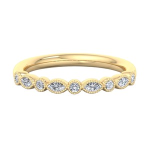 Anillo Vintage con Diamantes Cultivados en Laboratorio, Corte Marquesa y Redondo, con Banda Milgrain, Oro de 14K/18K, Anillo Apilable para Boda o Aniversario - Product Image 1