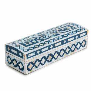 AL MALIK CRAFT AMC Rectangular Wooden Jewelry <b>Box</b> with Blue White <b>Floral</b> Inlay Pattern for Storage 0-1L Capacity - Product Image 1