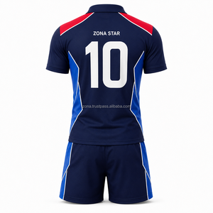 Uniforme de Rugby Transpirable 100% Poliéster, Azul Oscuro, Rojo, Azul Claro, Sublimación Personalizada, Conjunto de Camiseta y Pantalones Cortos con Cuello, Venta al Por Mayor para Hombre - Product Image 4