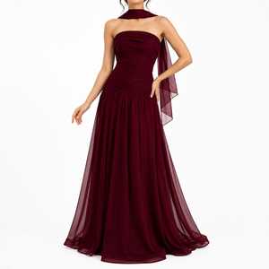Elegante Vestido de Noche Amarillo sin Tirantes, Estilo Imperio, Línea A, para Mujer, de Lujo, con Volantes, Satinado, Maxi, para Fiestas de Verano, Graduaciones, Bodas, con Lazo - Product Image 1