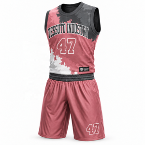Conjunto de Uniforme de Baloncesto TESSUTO Rosa Coral con Camuflaje Carbón, Personalizable por Sublimación, para Hombre y Unisex, Camiseta y Pantalones Cortos, Ropa Deportiva para Equipo - Product Image 1