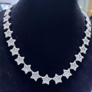 Collar de Cadena Cubana con Estrella de Plata 925 y Diamante Moissanita, Joyería Unisex Estilo Hip Hop, Ideal para Fiestas, Regalo con Encanto - Product Image 1