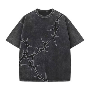 Camiseta Oversize de Algodón Gris con Estampado de Espinas Negras, Estilo Urbano, Manga Corta, Cuello Redondo, para Hombre - Product Image 6