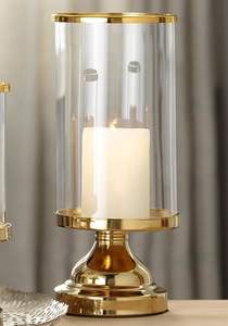 Porte-bougie minimaliste en bois avec cylindre en verre transparent haut, décoration moderne - Product Image 3