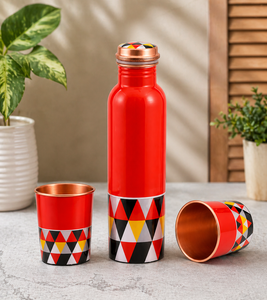 Ensemble de Bouteilles Portables en Cuivre à Grande Capacité avec Impression Meena Classique Premium pour la Santé Ayurvédique et la Consommation Quotidienne - Product Image 2