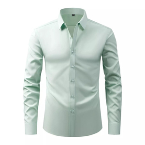 Customized Men's Button down Elastic Shirt Comfortable Spandex Polyester Stretch Top Button up Design Men's Solid Color <b>Dress</b> - Product Image 1