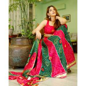 Ensemble Lehenga Choli Lilah Rani Kalidaar taille XS en chiffon pur avec impression numérique pour les occasions de mariage - Product Image 6