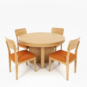 Ensemble de table basse ronde moderne avec 4 chaises en frêne massif et placage MDF, léger et durable - Product Image 1
