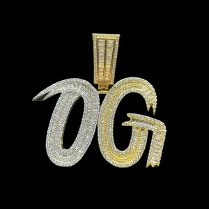Breloques Lettres OG en Argent 925, Taille Ronde Brillante, Micro-Sertissage à Griffes, Plaqué Rhodium, Bijoux Unisexe Hiphop - Product Image 3