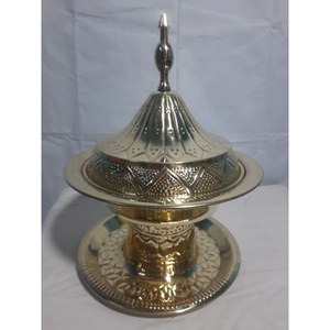 Ensemble de bols à dattes en laiton de style arabe faits à la main avec couvercle et support, plat de service traditionnel décoratif en métal pour fruits secs et bonbons - Product Image 4