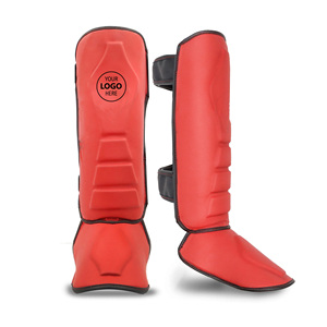 Kick Boxing Shin Guards PU Material Hook-and-Loop Closure Unisex Martial Arts Protection Adjustable <b>Strap</b> - Product Image 1