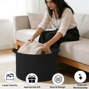 65L <b>Large</b> Woven Cotton Rope Nursery <b>Basket</b>, Laundry <b>Basket</b> Laundry Hamper with Handles,Blanket <b>Basket</b> Storage Bin for Toys - Product Image 2