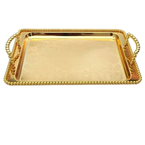 Plateau à thé marocain artisanal en cuivre, gravé, de luxe, avec poignées, en vente en gros – Nouvelle tendance - Product Image 6