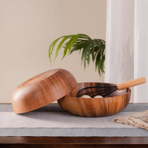 Eco-Friendly Camping Kitchen Bowl <b>Set</b> Different Sizes Acacia Wood Salad Bowls Modern Home Decor Food Grade <b>Microwavable</b> Safe - Product Image 3