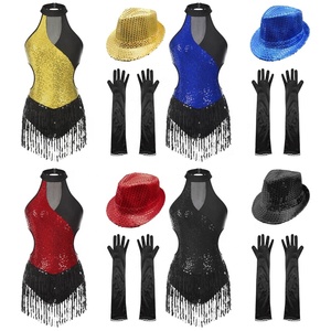 Traje de Danza Latina para Mujer, Body con Flecos, Guantes y Sombrero, para Tango, Jazz, Samba, Baile de Graduación, Clases de Baile, Cha-Cha - Product Image 1