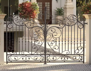 Puerta Doble Abatible de Hierro Forjado de Lujo con Diseño de Espirales y Detalles Dorados, Puerta Decorativa para Entrada de Jardín o Villa - Product Image 3
