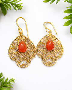 Wholesale Natural Red Onyx <b>Earrings</b> Handmade Gold Plated Brass Gemstone <b>Earrings</b> for Women - Product Image 4