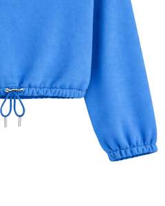 Sweat-shirt à capuche personnalisé bleu pour femme, coupe courte, avec fermeture éclair quart de tour, en molleton, décontracté, avec cordon de serrage à l'ourlet, en coton et polyester doux, pour l'hiver - Product Image 6