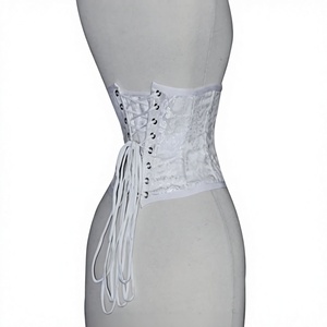 <b>Women</b> White Flower Brocade Waist Cincher Corset Medium Control Hook Eye Closure Breathable Shapewear Adult Gothic Style ODM - Product Image 2