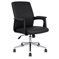 Chaise de bureau ergonomique moderne à dossier mi-haut en cuir PU, base chromée, hauteur réglable, pivotante, pour l'école, la maison, le bureau, siège de direction