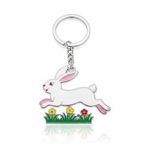 Lindo llavero de metal de aleación de zinc con diseño de conejo en esmalte de color, regalo personalizado de diseño. - Product Image 1
