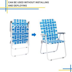 2 chaises de plage pliantes en acier rayé bleu et blanc avec sangles en PP, capacité de 120 kg - Product Image 6
