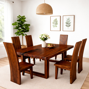 Juego de Mesa de Comedor Rectangular de Madera de Suar Dhifa con Sillas de Comedor de Madera Maciza con Borde Natural, Muebles de Madera Maciza para Uso en Hoteles y Restaurantes - Product Image 6