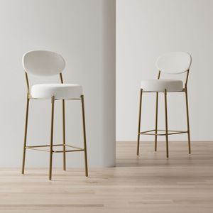 Set di 2 Sgabelli da Bar Imbottiti Bianco Crema 29 Pollici, Sgabelli da Bancone in Velluto con Schienale e Poggiapiedi, Sedie da Pranzo per Cucina - Product Image 1