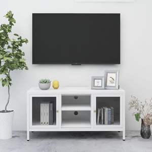 Supporto TV bianco in acciaio e vetro da 41,3"x13,8"x20,5" dal design moderno per l'intrattenimento domestico - Product Image 1