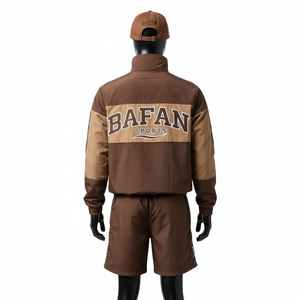 Ensemble coupe-vent court pour homme, léger, en polyester tissé, design à blocs de couleurs, logo personnalisé par transfert thermique, ensemble de vêtements de sport, grandes tailles - Product Image 2