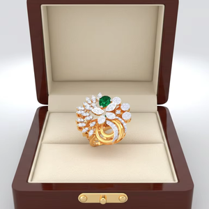 Bague de déclaration de luxe en or vert émeraude avec motif floral et accent diamant pour femme, bijoux de mariage - Product Image 5