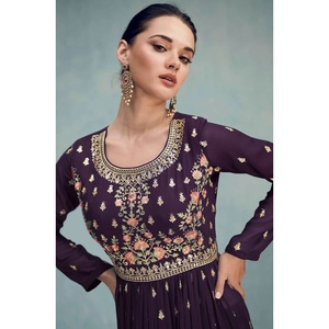 แฟชั่นผ้าจอร์เจียปักลายวังด้วยไวน์ dupatta - Product Image 4