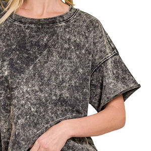 Camiseta Vintage de Manga Corta Holgada con Lavado Ácido para Mujer, Transpirable, de Secado Rápido, Colores Personalizables, OEM, Personalizable, Primavera - Product Image 5