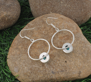 Pendientes Colgantes de Plata de Ley 925 al por Mayor con Marco Circular de Turquesa, Gema Ovalada Natural con Engaste de Cuentas y Gancho Circular, Regalo - Product Image 4