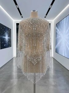 Cape à paillettes dorées exquises style années 20, boléro perlé pour robe de soirée formelle, écharpe de soirée en maille transparente – Direct Usine - Product Image 4