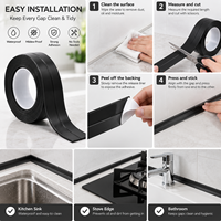 Bande d'étanchéité noire en PVC pour toilettes, 38 mm x 3,2 m, auto-adhésive, étanche, ruban de calfeutrage