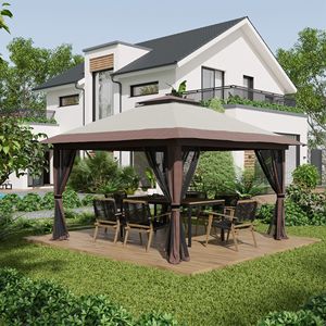 Tenda a baldacchino pop-up moderna beige impermeabile 13x13 piedi con struttura in acciaio e pali in alluminio - Product Image 2