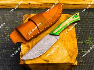 Cuchillo de Hoja Fija de Acero de Damasco Forjado a Mano de Alta Calidad con Funda de Cuero, Cuchillos de Caza Personalizables para Exteriores OEM ODM - Product Image 4